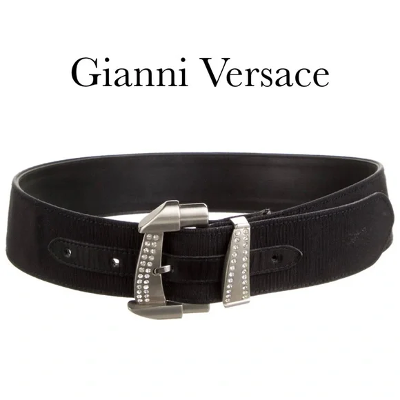 Gianni Versace Vintage Black rhinestone belt Gianni Versace Vintage Black Canvas & Leather Silver  main image 2